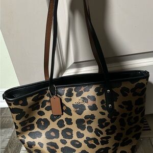 Coach Black and Brown Leopard Print Tote Bag